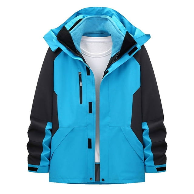 Bowake Veste de Pluie pour Hommes Chaude Hiver Fermeture Éclair Coupe-Vent Imperméable Randonnée Extérieure avec Capuche Grande Taille