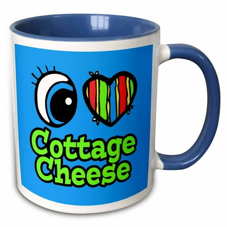 

3dRose Bright Eye Heart I Love Cottage Cheese - Two Tone Blue Mug 11-ounce