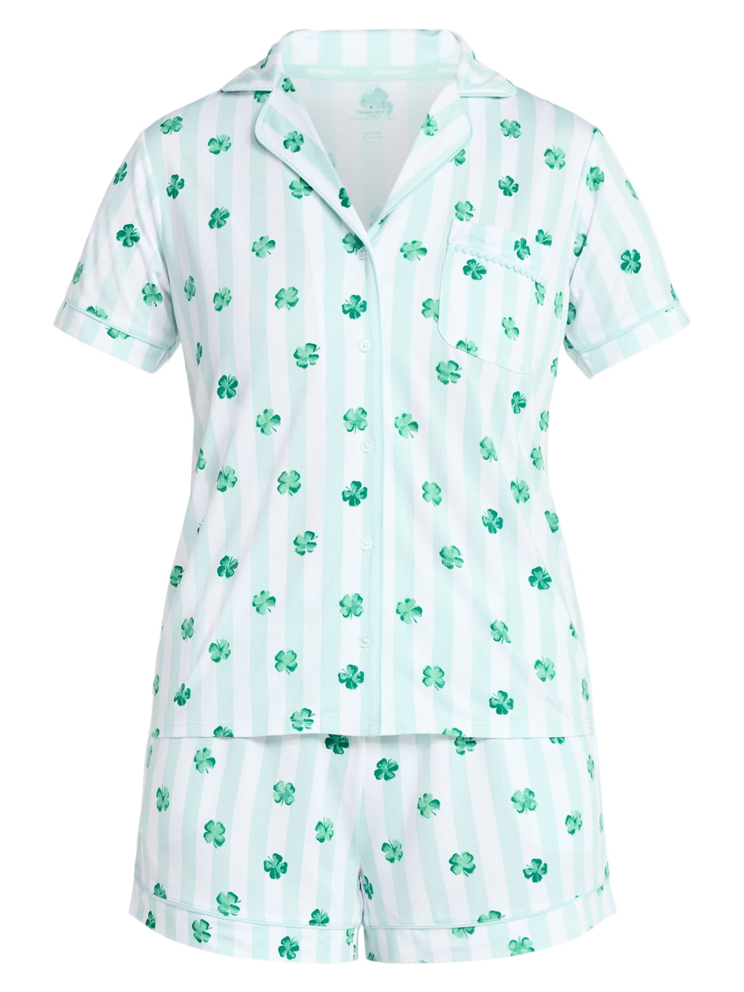 St. Patrick's Day Women's and Women's Plus Notch Collar Top and Shorts Pajama Set from Way to Celebrate, 2-Piece, Sizes XS-3X