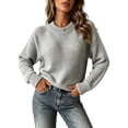 thumbnail image 5 of Zivyakyron Jumper Women's Sweaters Crew Neck Fall Winter Ribbed Long Sleeve Casual Blouses Loose Plain Waffle Gray L, 5 of 6