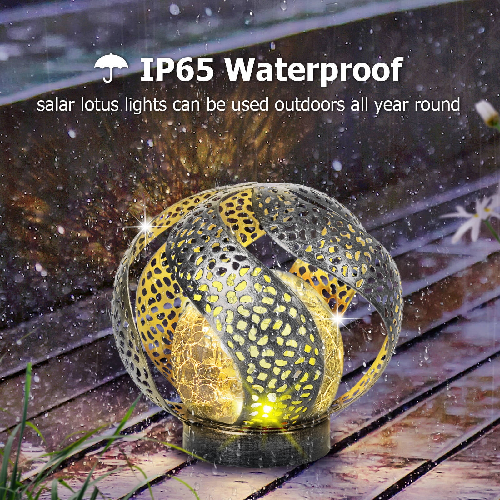 Waitmin Solar Waterproof  Lights Outdoor Garden Decor, Silvery Metal Decorative with Crackle Glass Globe,   Decorative Yard Art Lawn