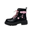 thumbnail image 2 of Women's Love Ankle Boots Combat Boots Lace Up Lug Sole Leather Side Zipper Goth Riding Short Booties, 2 of 5