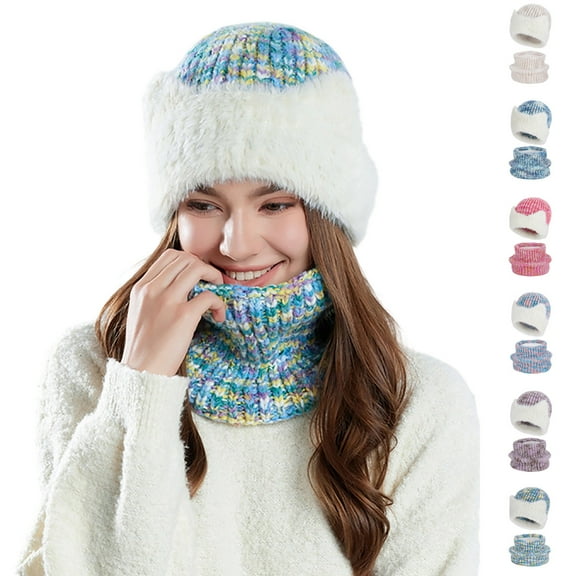Weiqiqre Winter Hat Fleece Lined Neck Warmer Scarf and Gloves Set for Women Knit Beanie Winter Gloves and Scarves Cold Weather Beige