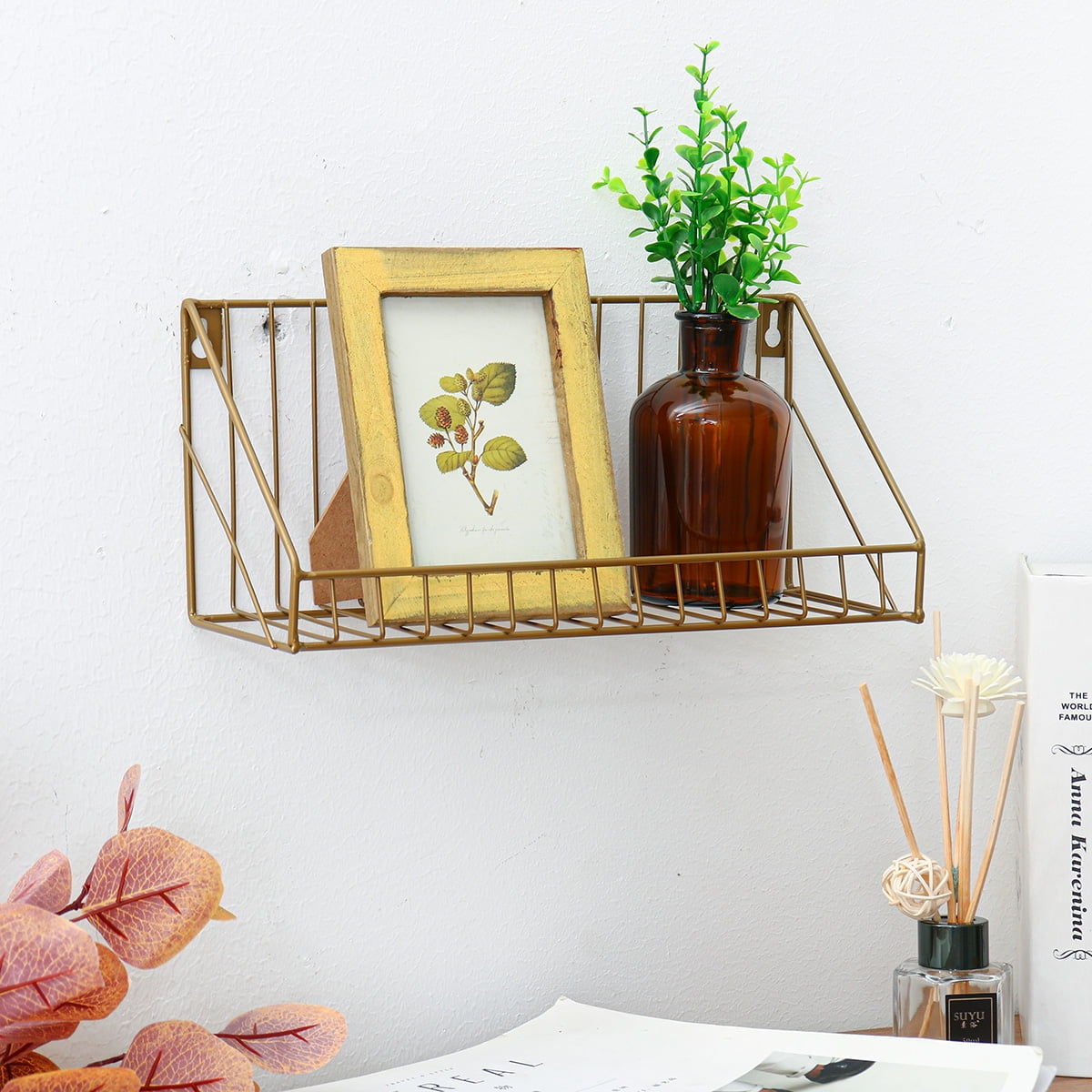 Industrial Metal Wall Shelf Hanging Rack Bookcase Photo Frame Storage