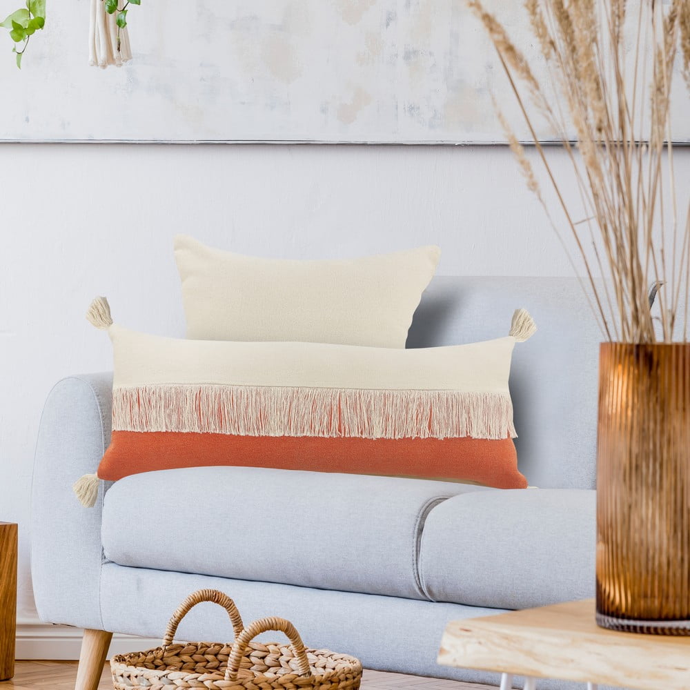 Ox Bay 14" x 36" Orange/ White Color Block Organic Cotton Pillow Cover