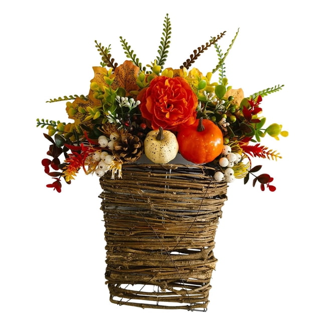 Cesta de flores colgante Perfecl Decoración de la puerta delantera Corona de otoño Flores artificiales