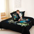 thumbnail image 4 of Castle Fairy Grunge Bass Fishing Graphic Full Size Comforter Sets 3-Piece,Rod Splash Text Black Background Poster Bedding Comforter Set,Cyan Black,Black Reversible,1 Comforter and 2 Pillowcases, 4 of 6