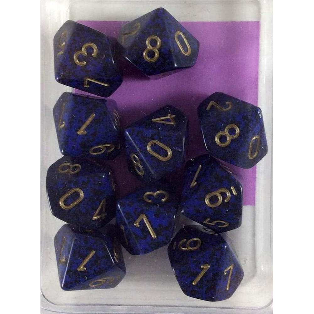 Chessex Dice Sets Golden Cobalt Speckled Ten Sided Die d10 Set (10