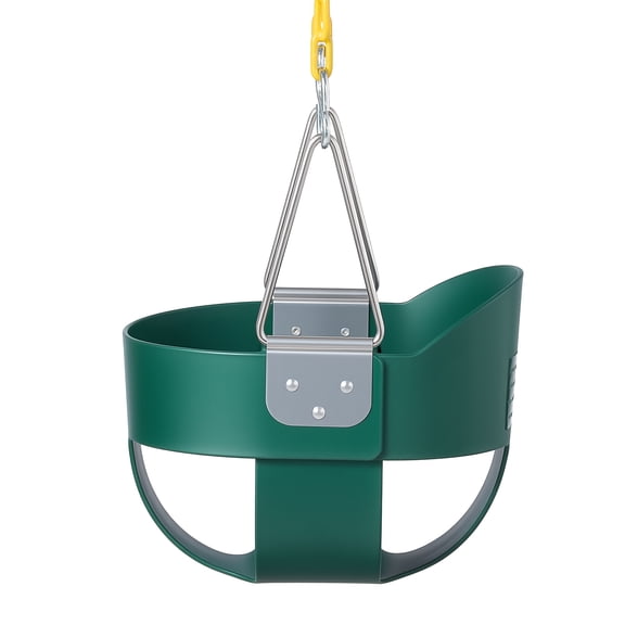KFFKFF Toddler Swing with 300 lbs Capacity, High Back Full Bucket Seat in Green for Indoor & Outdoor Playgrounds, Durable Coated Chains and Carabiners, Pre-Assembled for Kids Age 3