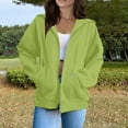 thumbnail image 2 of Green Hoodies for Women Long Sleeve Full-Zip Winter Sweater Light Loose Fit Cotton Hoodies Casual Drawstring with Pocket Jacket, 2 of 5
