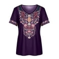 thumbnail image 3 of FASHIONWT Women V-Neck Loose Ethnic Print Short-Sleeved T-Shirt, 3 of 4