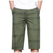 Posijego 2XL-6XL Men's Cargo Capri Pants Elastic Waist Baggy Cropped Trousers Summer Trendy Capris Pants