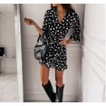 thumbnail image 5 of Xuan Binli Women's Summer Love Shaped Printed Medium Long Sleeved Dress With V-neck Ruffle Edge Short Skirt White S Dress, 5 of 7