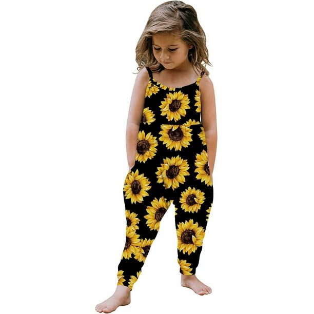 Odeerbi 1-6 Años Niñas Traje de Verano Girasol Camisola Romper Casual Respirable Comfortable Overalls Correa Bib Pantalones En General Traje de Juego