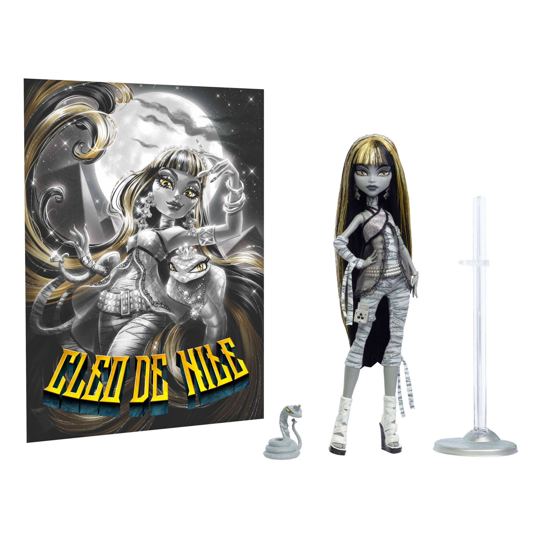Monster High Reel Drama Cleo De Nile Collector Doll in Black and White, Reproduction with Poster