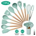 thumbnail image 3 of NewHome 11Pcs Silicone Cooking Utensil Set Heat Resist Wooden Handle Silicone Spatula Turner Ladle Spaghetti Server Tongs Spoon Egg Whish Kitchenware Set w/ H, 3 of 4