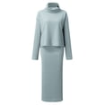 thumbnail image 6 of Riforla Fashion Winter 2 Piece Ribbed Knitted Wool Sweater Turtleneck Women Set Female Elegant Women Casual Dresses Matching Sets Women Clothing Blue XL, 6 of 9