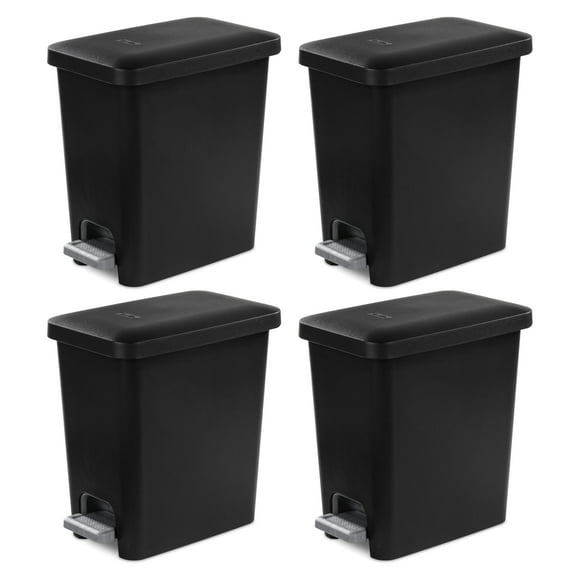 Sterilite 2.7 Gal Rectangular Step On Trash Bin Wastebasket, Black (4 Pack)