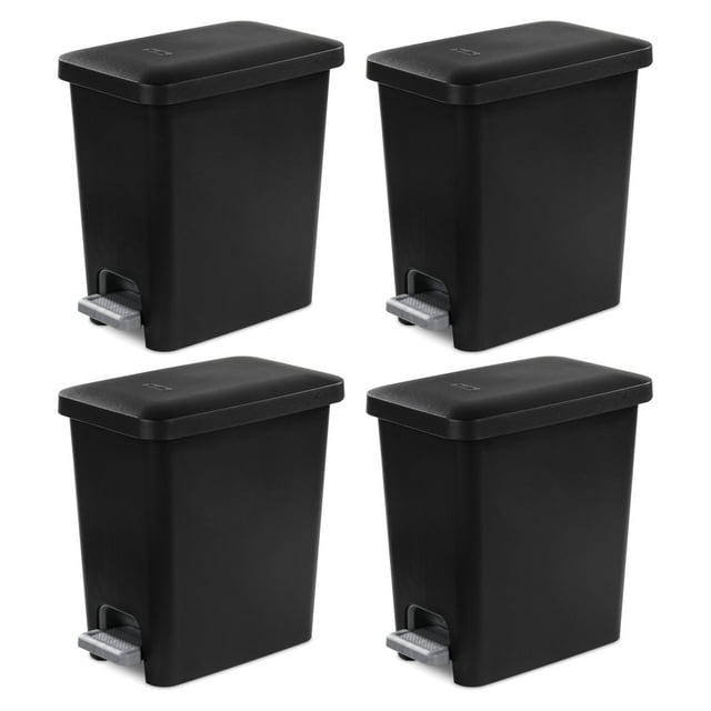 Sterilite 2.7 Gal Rectangular Step On Trash Bin Wastebasket, Black (4 Pack)