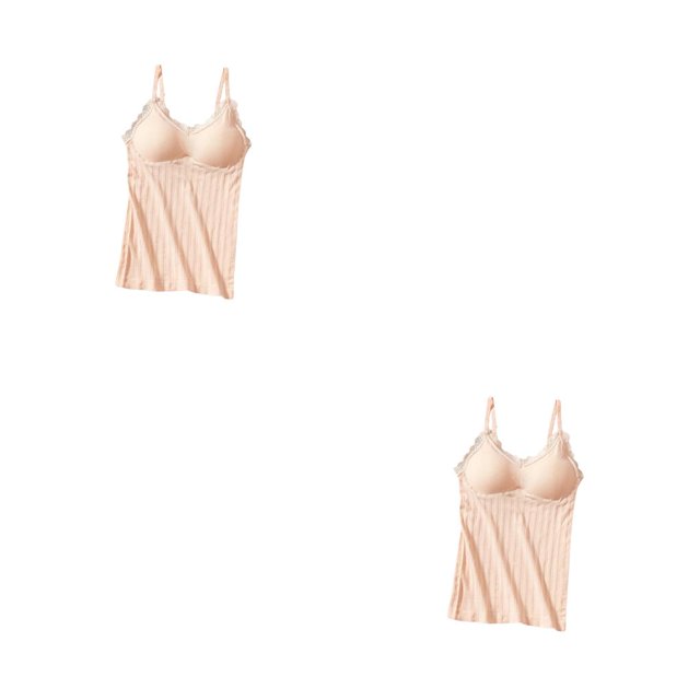 Qarigey Ropa interior térmica para mujer, chaleco, sujetador, camisola acolchada sin mangas respetuosa con la piel, correa ajustable con Caqui 2piezas