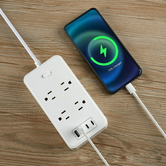 FNYOXU Power Strip Surge Protector | 2 USB & 2 Type-C Ports, 4 Outlets, On/Off Button, 6FT Extension Cord for Dorm Room Essentials