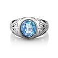 thumbnail image 2 of Gem Stone King Men's 925 Sterling Silver Oval Millennium Blue Mystic Quartz Ring | 4.15 Cttw | Gemstone Birthstone | Available in Size 5, 6, 7, 8, 9, 2 of 4
