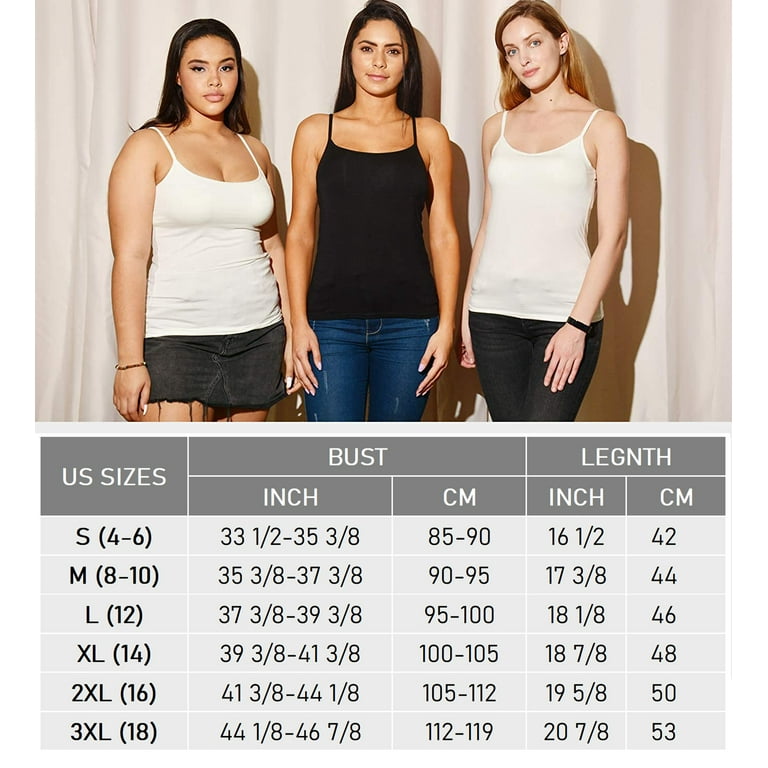 MANIFIQUE Tank Tops for Women Basic Camisole with Built in Bra Casual Wide  Strap Undershirts Layer Top Black/Grey S