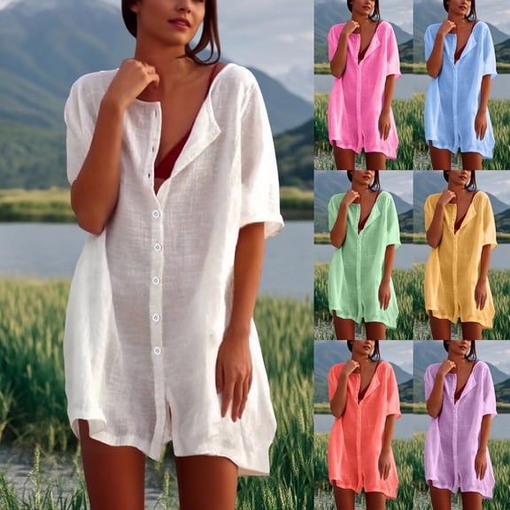 Avolia Womens Summer Midi Dress Short Sleeve Loose Solid Color Chiffon Flowy Casual Beach Vacation Daily Wear Breathable Lightweight Shirt Dress Plus Size Blue XXXXXXL