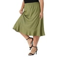 thumbnail image 4 of Agnes Orinda Women's Plus Size Elastic Waist Ruffled Hem Chambray Casual Midi Skirts 1X Olive Green, 4 of 5