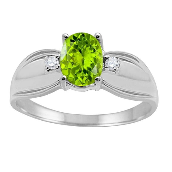 Mauli Jewels Rings for Women 0.9 Carat Oval Peridot and Diamond Ring 4-Prong 10K White Gold