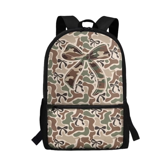 Yuyamidu Camo Bow Casual Daypack for Teens, Large Capacity Student Backpack with Multi Pockets for School Daily Commute Travel Outdoor Activities
