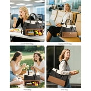 2 in 1 Lunch Tote Bag for Women Laptop Work Bag with Lunch Insulated Compartment and Purse Combo, 15.6 Inch Computer Crossbody bag Waterproof PU Leather Shoulder Bag for Daily, Office, Picnic