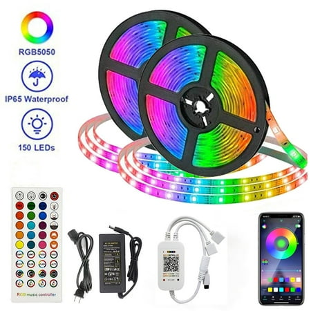 

32.8 ft/10M Bluetooth LED Strip Lights RGB 5050 LED Light Strips with Bright 300 LEDs Sync Music Color Changing Flexible Cuttable Led Lights for Bedroom Ceiling Party( APP+ Remote+ Mic/16.4ftX2)