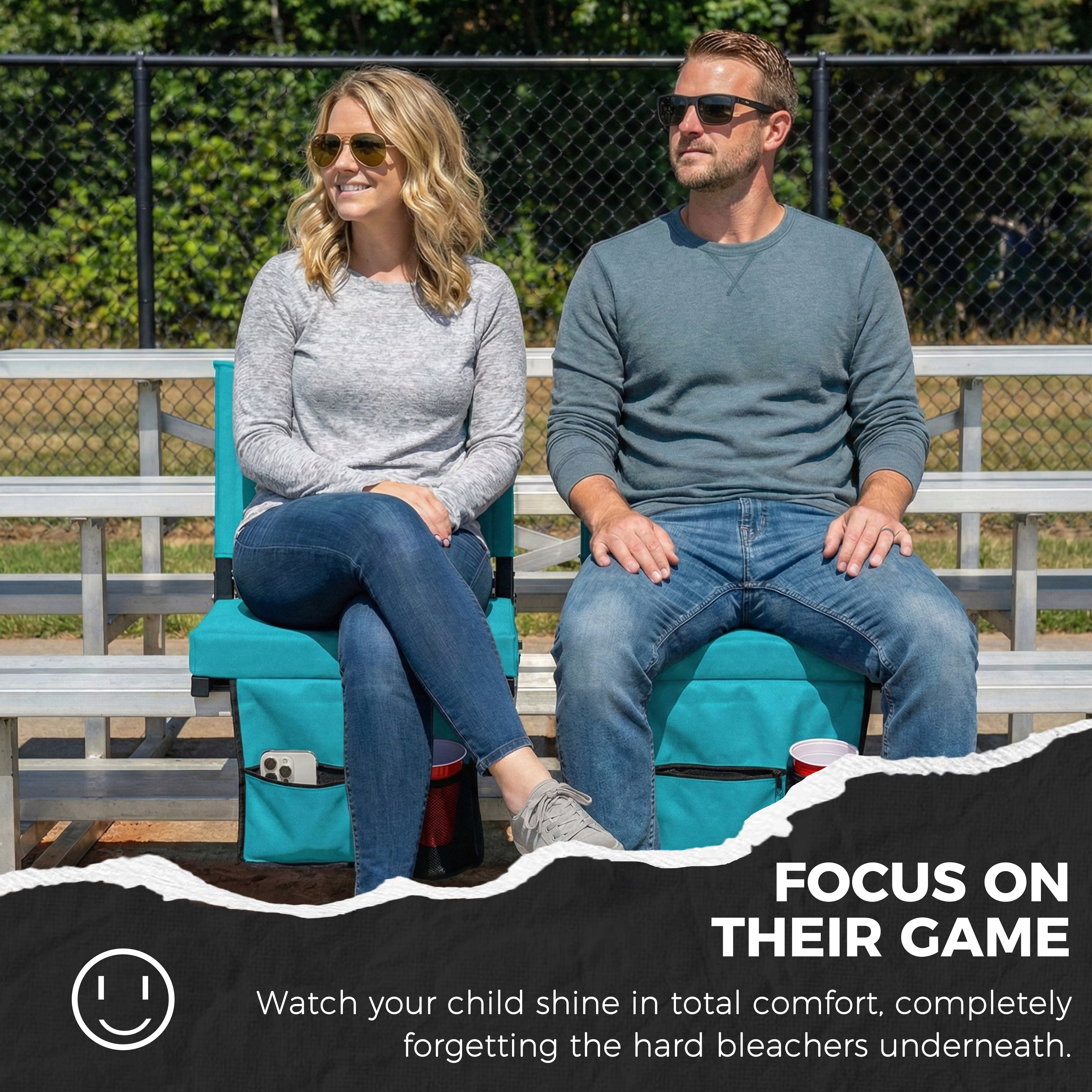 SPORT BEATS Stadium Seats with Back Support Bleacher Chairs with Back and Cushion Thick Padded Bleacher Seats Includes Shoulder Strap