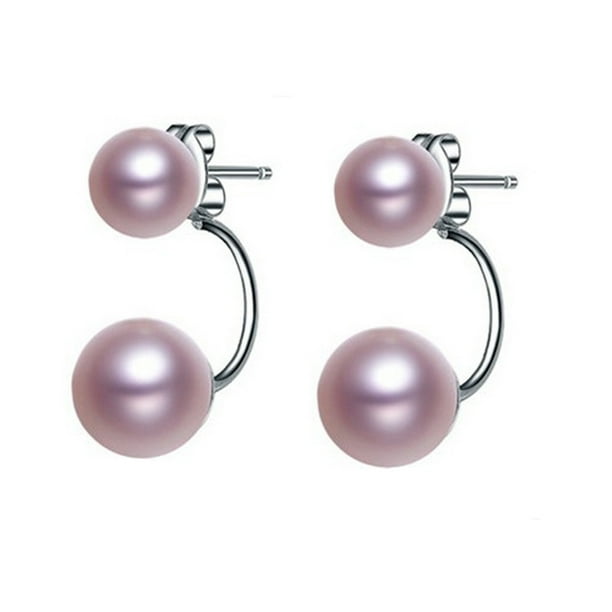 Sonducket Exquisitos pendientes de perlas naturales para mujer Pendientes únicos de perlas naturales de plata de ley Ropa, zapatos y accesorios Miscelánea púrpura