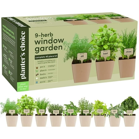 Planter's Choice Indoor Organic Herb Growing Kit - 9 Herb Window Garden - Kitchen Windowsill Starter Kit - Easily Grow 9 Herbs Plants from Seeds with Comprehensive Guide