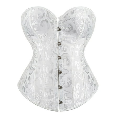 Prolriy Corset Tops for Women  Women s Bustier Corset Top Sets Black Satin Waist Cincher Plus Size Gothic Tops Womens Tops White XXXXXXL