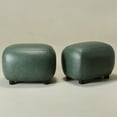 thumbnail image 2 of 23" Wide Faux Leather Upholstered Ottoman Set of 2, Mid-Century Modern Living Room Footrest with Soft Padded Seat, Footstool for Bedroom, Entryway or Living Room, Green, 2 of 9