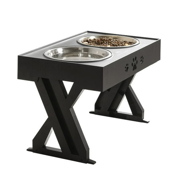 Adjustable Elevated Dog Bowls Stainless Steel Double Bowls Raised Dog Dish for Dogs Puppy Black