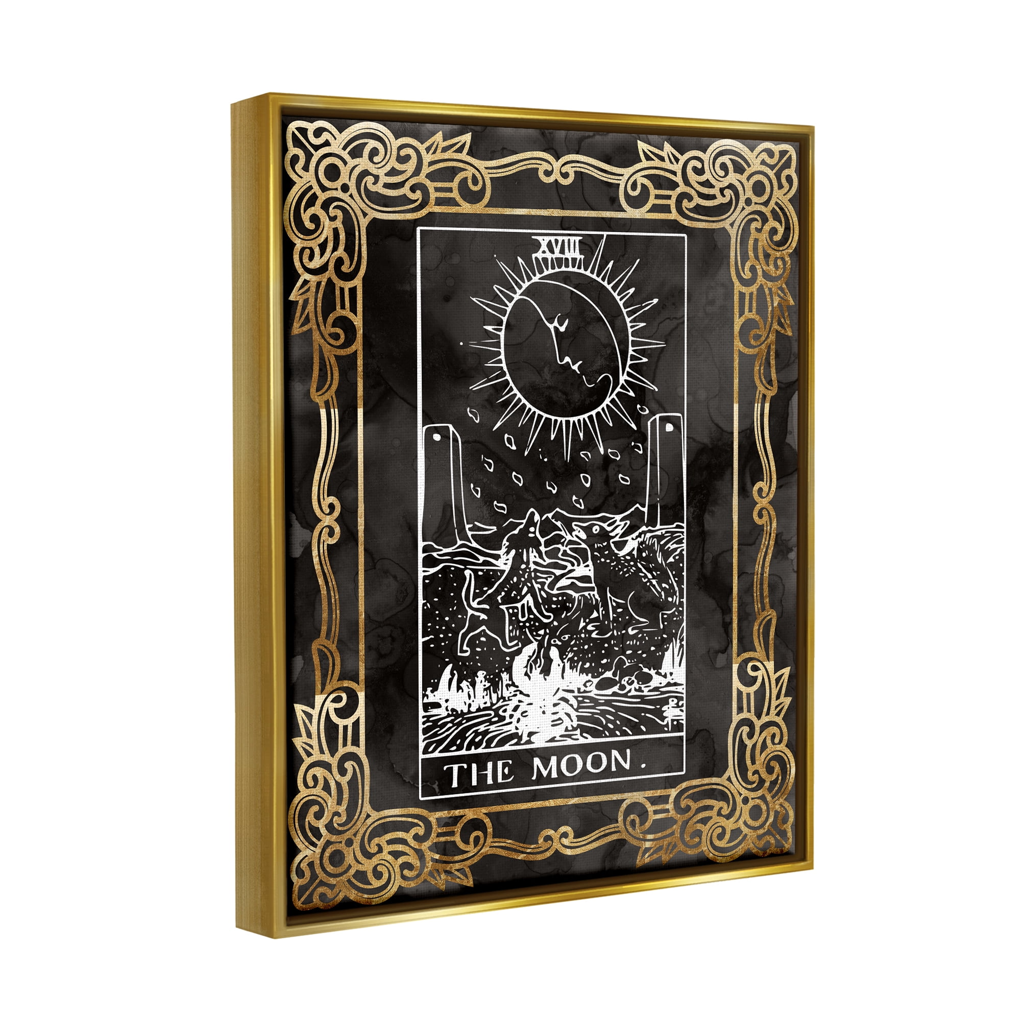 Stupell Industries Patterned Moon Tarot Landscape Painting Gold Floater Framed Canvas Art Print Wall Art, 25 x 31