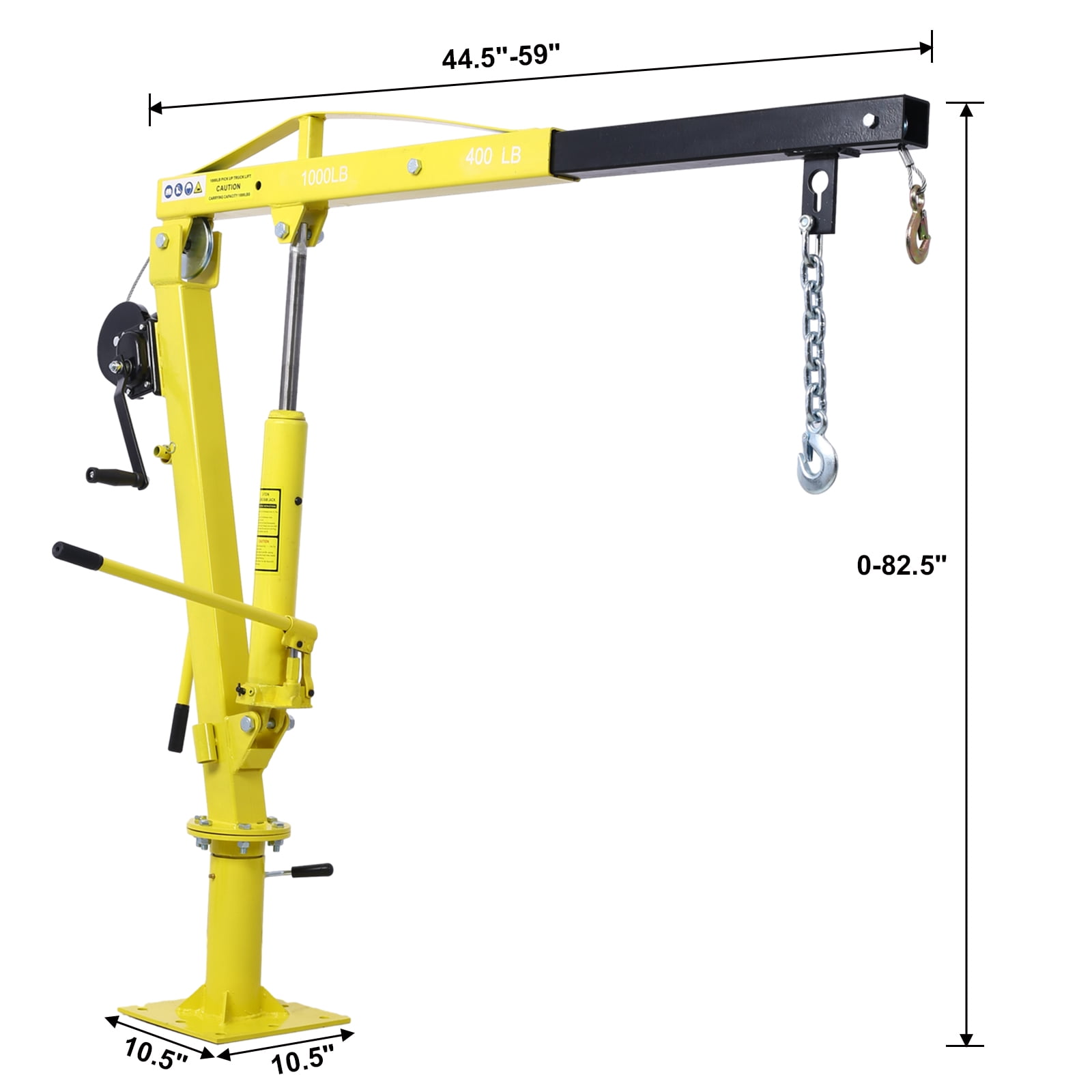 Truck Crane – Heavy-Duty Hydraulic Pickup Truck Bed Hoist with Hand Winch, 360° Swivel Jib Crane, 44.5" to 59" Boom Extension, Portable Engine Lifting Hoist for Trailers & Garages 1000 LB
