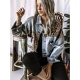thumbnail image 4 of Womens Button Down Distressed Leopard Denim Jean Jacket Washed Long Sleeve Ripped Cheetah Jean Coat Light Blue XL, 4 of 7