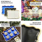 Efavormart 10 Pack | Elegant Black / Gold Rim Disposable Serving Trays, Heavy Duty 400 GSM Paper Rectangular Party Platters - 14X10