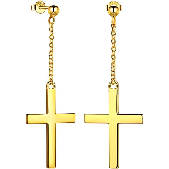 Mens Cross Earrings Dangling Cross Religious Earrings 925 Sterling Silver/Black/18K Gold Plated Asymmetrical Stud Cross Earings Christian Jewellery Valentine Day Gift