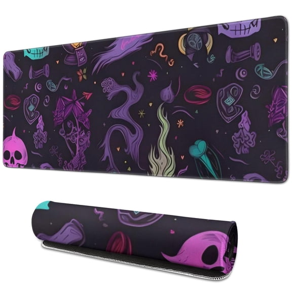 Long Mouse Pads for Desk,Psychedelic Halloween Pattern Desk Mats on Top Of Desks, Desk Mouse Pad Extra Large with 3mm Non-Slip Base and Stitched Edge for Gaming,Office,Work,Home 31.5x11.8in