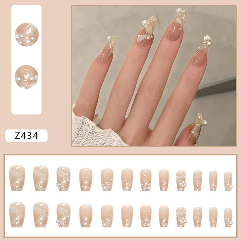 luxury French Press on Nails Coffin Fake Nails Long Acrylics Full Cover  Rhinestones False Nails Tips for Women and Girls 24PCS