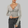 thumbnail image 3 of Fall Sweatshirts, Women Sexy Long Sleeve Henley T Shirts V Neck Button up Casual Basic Y2K Slim Fitted Ribbed Knit Crop Tops, 3 of 6
