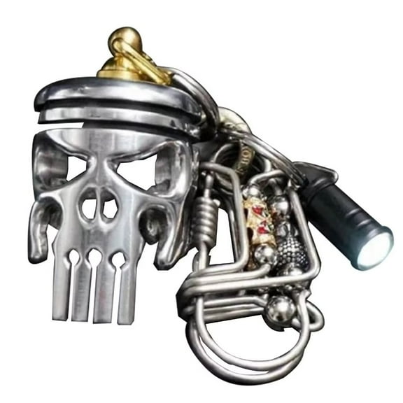 A-Waroom Piston Art Skull Keychain Pendant with Flashlight Bottle Opener