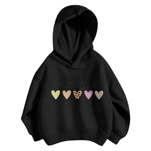 SJLDQY Girls Hoodies Casual Hooded Sweatshirt Long Sleeve Love-themed Graphic Pullover Tops Size 4-5 Years