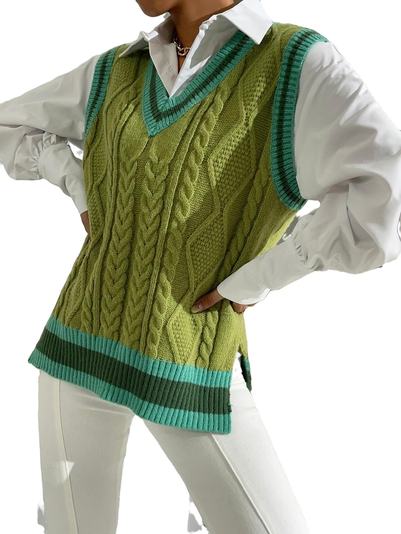COURTYARD CHECKER SWEATER VEST GREEN OLIVE - women's vest - VANS